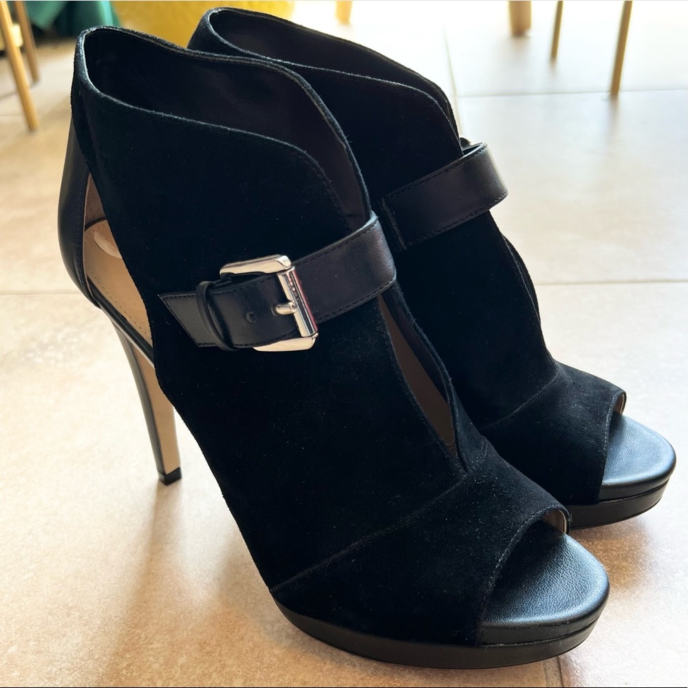7.5 Michael Kors black heels. Suede with peep toe.